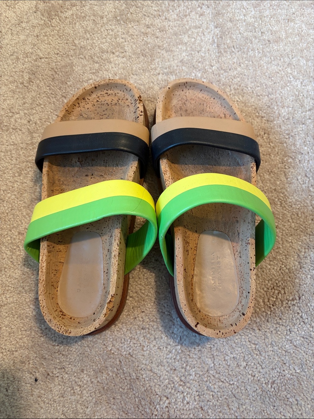 Gabriela Hearst Leather Colorblock Pattern Platform Cork Slides